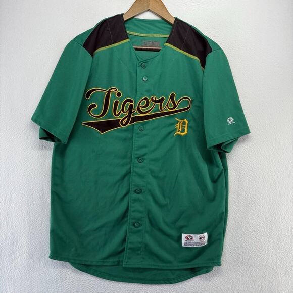 Detroit Tigers Jersey Men's Medium Green Embroidered Stitched St pattys Sewn - Picture 1 of 9